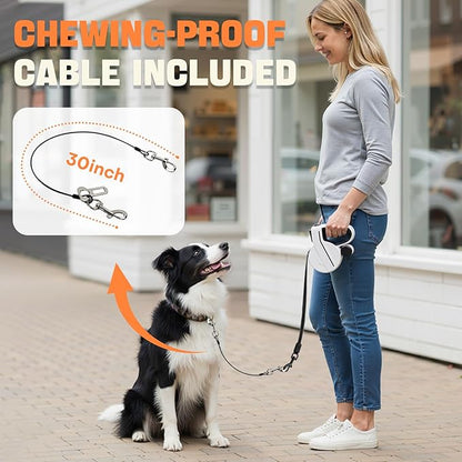 Retractable Dog Leash with LED Light & Reflective Tape for Night Walk, 16ft Dog Leash with Poop Bag Dispenser, Chew-Proof Steel Cable, One-Button Brake & Lock for Medium Dogs up to 66 lbs (BLK&WHT)