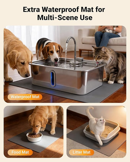 18L/4.76Gal Extra Large Dog Water Fountain with Silicone Mat & 3 Filters, Quiet Pet Water Fountain for Giant Breeds, Stainless Steel Dog Water Bowl Dispenser with Visible Window & Alert Light