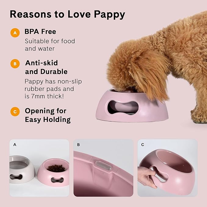 United Pets Pappy Dog Bowl for Dogs and Cats | BPA Free Premium Water and Food Pet Bowls Feeder for Small to Medium Pets | Eco Friendly & Pet Safe Food Grade Materials | Made in Italy | Pink -12 Oz
