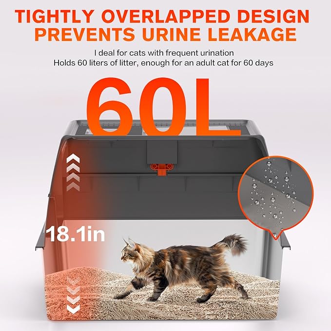 XXXL Stainless Steel Litter Box with Lid,28" L*20" W*18" H Extra Large Metal Cat Litter Boxs, Jumbo Enclosed Litter Box for Big Cats and Multi-Cat Households,Non-Sticky, Anti-Leakage, Easy to Clean