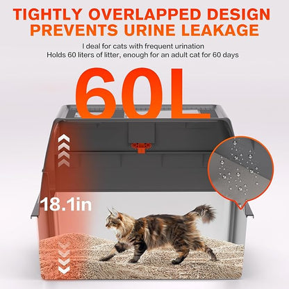 XXXL Stainless Steel Litter Box with Lid,28" L*20" W*18" H Extra Large Metal Cat Litter Boxs, Jumbo Enclosed Litter Box for Big Cats and Multi-Cat Households,Non-Sticky, Anti-Leakage, Easy to Clean