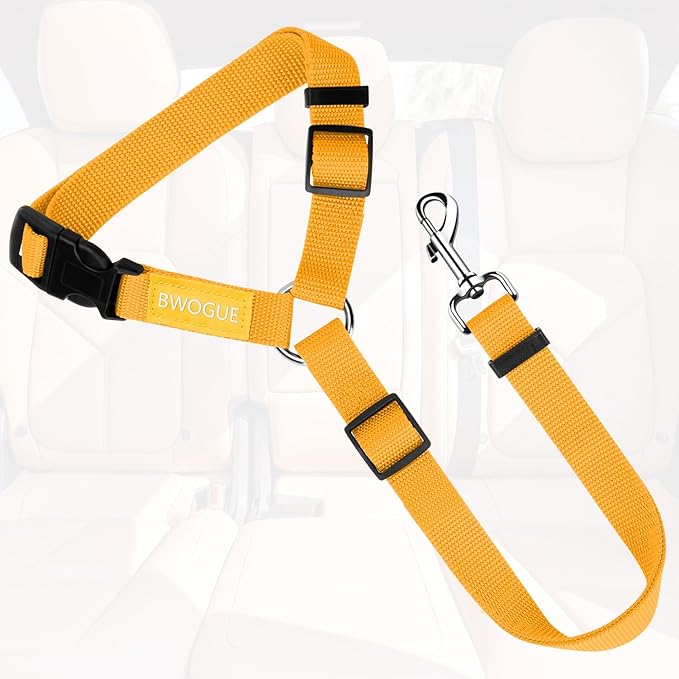 BWOGUE Pet Dog Cat Seat Belts, Car Headrest Restraint Adjustable Safety Leads Vehicle Seatbelt Harness (1 Pack, Yellow, Not Elastic)