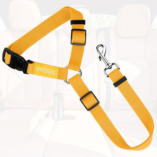 BWOGUE Pet Dog Cat Seat Belts, Car Headrest Restraint Adjustable Safety Leads Vehicle Seatbelt Harness (1 Pack, Yellow, Not Elastic)