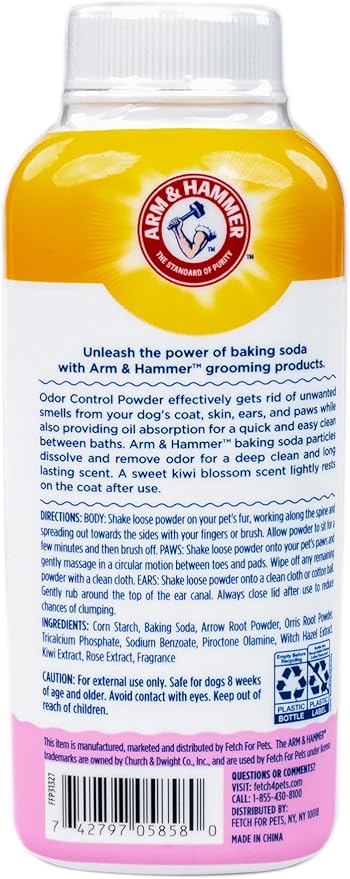 Arm & Hammer for Pets Odor Control Dry Shampoo Powder for Dogs & Puppies, Waterless Dog Deodorizer with Baking Soda, Paraben Sulfate and Dye Free Formula, Kiwi Blossom Scent, 4.2 Oz