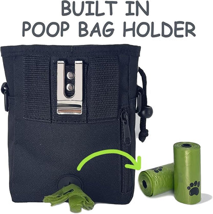 Dog Treat Pouch, Large Treat Pouches for Pet Training with Multiple Pockets, Built-in Poop Bag Dispenser & Phone Holder, 3 Wear Styles, Ideal Dog Treat Bag for Training & Walks, Black