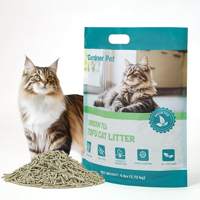 Gardner Pet Natural Tofu Cat Litter, Cat Litter with Green Tea Extract – Dust-Free, Fast Clumping, and Odor Control for Multi-Cat Homes, 6lbs