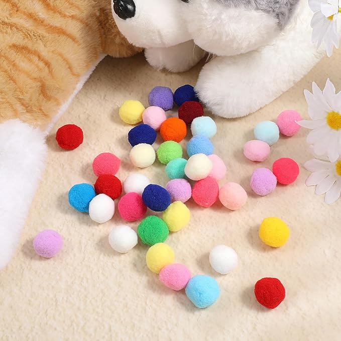 100 Pcs Cat Toy Balls 1-inch Colorful Cat Pom Pom Balls Soft Interactive Kitten Ball Cats Exercise Toys Fuzzy Kitten Interactive Playing Quiet Toy for Cats Pet(2.5 cm)