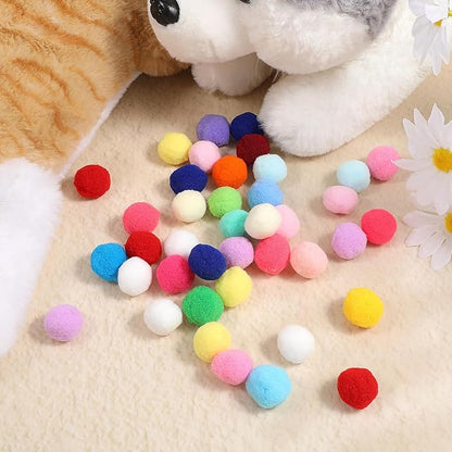 100 Pcs Cat Toy Balls 1-inch Colorful Cat Pom Pom Balls Soft Interactive Kitten Ball Cats Exercise Toys Fuzzy Kitten Interactive Playing Quiet Toy for Cats Pet(2.5 cm)