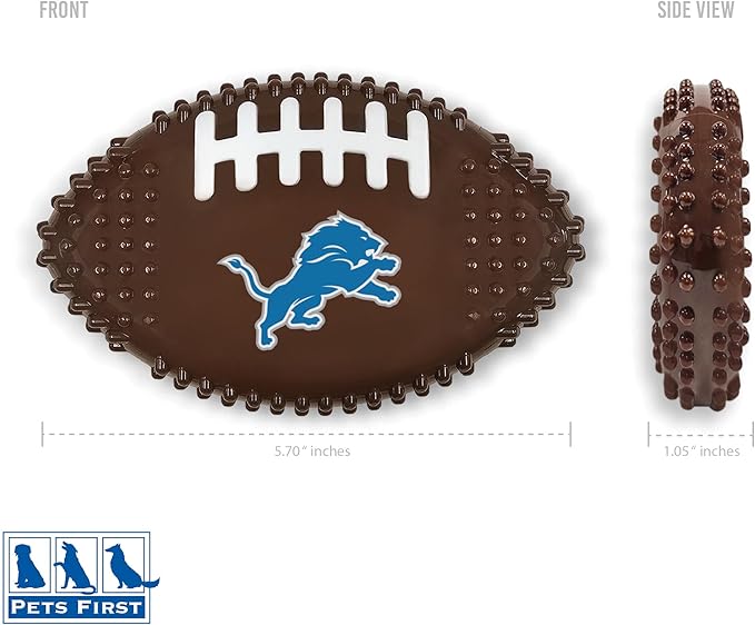 NFL Detroit Lions Mega- Chew Hard Nylon Bacon-Flavored Dog Bone Football Chew Toy Interactive Tasty Fun Dog Chewy Toys Indestructible Strong Durable Tough Pet Biting Playtoy for Aggressive Chewers
