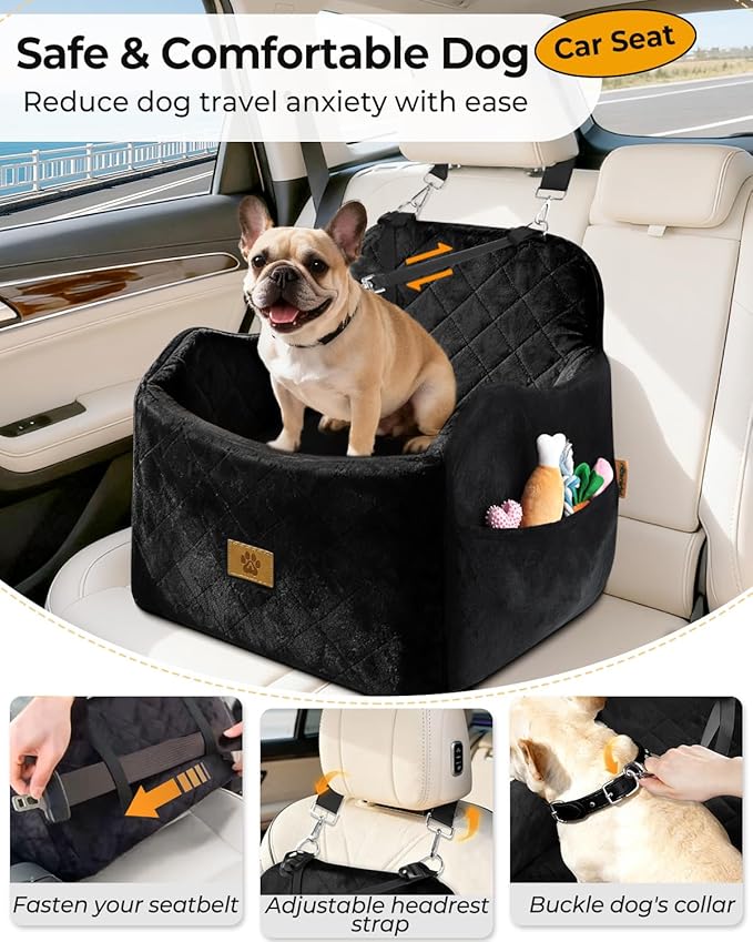 Dog Car Seat for Small/Medium Dogs, Detachable Washable Dog Booster Car Seat Under 35lbs, High-Support Memory Foam,Travel Bed with Storage Pockets
