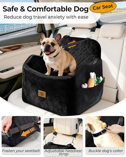 Dog Car Seat for Small/Medium Dogs, Detachable Washable Dog Booster Car Seat Under 35lbs, High-Support Memory Foam,Travel Bed with Storage Pockets