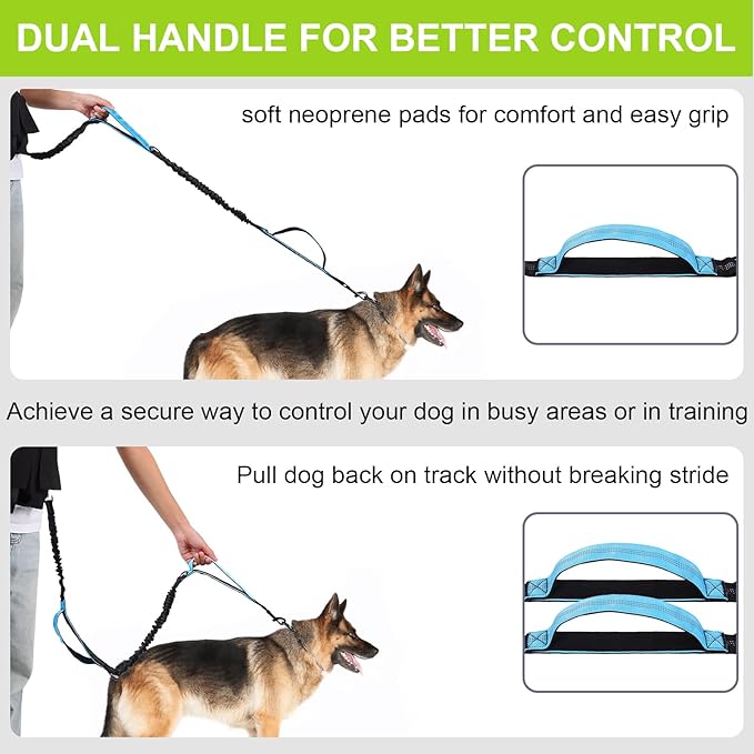 Hands Free Dog Leash, Waist Leash for Dog Walking, Running, Jogging, Waist Leashes with Adjustable Belt, Medium & Large Dogs Running Leashes Hands Free, Dual Padded Handles and Durable Bungee(Blue)