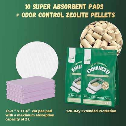 IMMCUTE Zeolite Litter Pellets, 18lb Bag Lasts 120 Days, Odor Control Cat Litter Pellets with Extra 10 Ct Pee Pads, Non Clumping Cat Litter, Low-Tracking, Unscented
