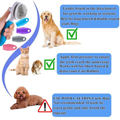Self Cleaning Slicker Brush - Cat Brush Skin-Friendly Deshedding Grooming Massaging Tool for Long & Short Haired Pets, Cat Hair Brushes Easy Removes Undercoat for Dogs Cats Rabbits-UPGRADED, Gray