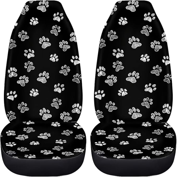 Dreaweet White Dog Paw Print Car Seat Covers for Women 2 Front Set Cute Car Accessories Washable Front Seat Cover Universal Fit Most Vehicle SUV Sedan Trucks