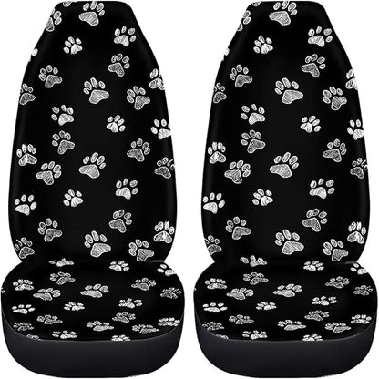 Dreaweet White Dog Paw Print Car Seat Covers for Women 2 Front Set Cute Car Accessories Washable Front Seat Cover Universal Fit Most Vehicle SUV Sedan Trucks