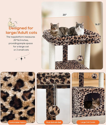 SYANDLVY 27" Cat Tree for Indoor Cats, Activity Tower with Scratching Posts, Modern Kitten Condo with Plush Perch & Hanging Ball for Play, Leopard Print