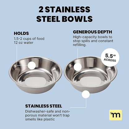 MalsiPree Elevated Dog Bowls - Puppy Adoption Gifts & Cute Puppy Accessories - Raised Feeding Station & Stainless Steel Bowls - Food and Bowls Set - Dog Birthday Gifts for Small Pets - White