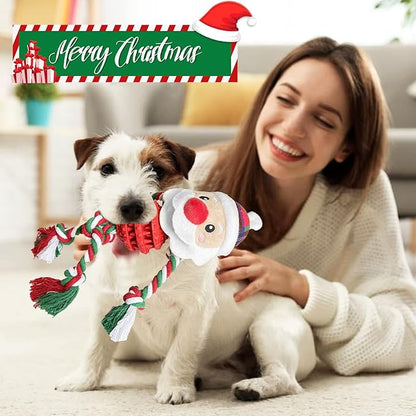Dog Christmas Toys for Small Medium Large Dogs, Squeaky Plush Dog Toys + Interactive Dog Toys + Dog Rope Toys Multi Function Cute Santa Puppy Toys for Christmas