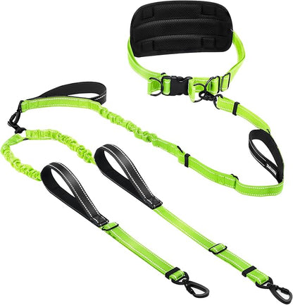 Hands Free Leash for 2 Large Dogs, No Tangle Waist Walking Bungee Leash, 6-8 FT Dual Dog Leashes(50-150 lbs)