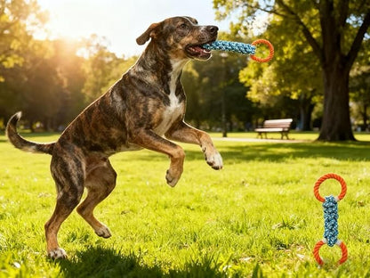 Dog Rope Toy for Large Dogs, Orange & Blue Braided Rope with Round Handles, Durable Dog Chew Toys for Aggressive Chewers, Ideal Big Dog Toys for Tug of War Dog Toy & Teeth Cleaning