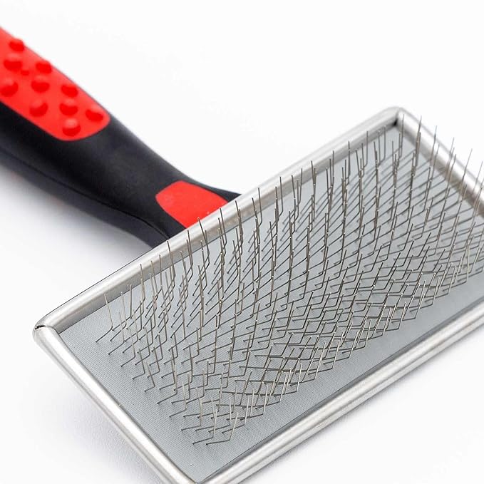 Jeffers Non Slip Slicker Pet Grooming Brush – Soft Pins, Red & Black Handle, Detangling Grooming Tool for Dogs & Cats with Short, Long, Thick & Curly Coats – Easy Grip Pet Comb - Medium Size