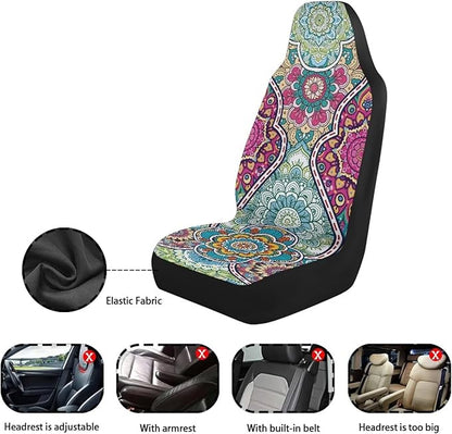 Dreaweet Boho Car Seat Covers Front Seats Universal 2 Piece Mandala Floral Pattern Car Decor Washable & Universal Seat Covers for Cars SUV Sedan