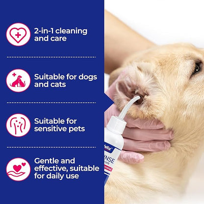 Wellix 120ml Ear Cleaner for Dog & Cat - Ear Infection Treatment Without Irritation - Dog Ear Wash for Itch Relief & Soothing Inflammation - Ear Wax, Powder and Odor Removal Drops