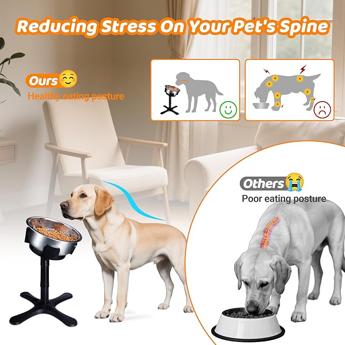 Elevated Adjustable Dog Bowl Feeding Stand, 3 Heights and Tiled Ajudst, Compatible with Moost Feeding Bowls, Great for Medium Large Dogs(Dog Food Bowl Stand 1 Pack)