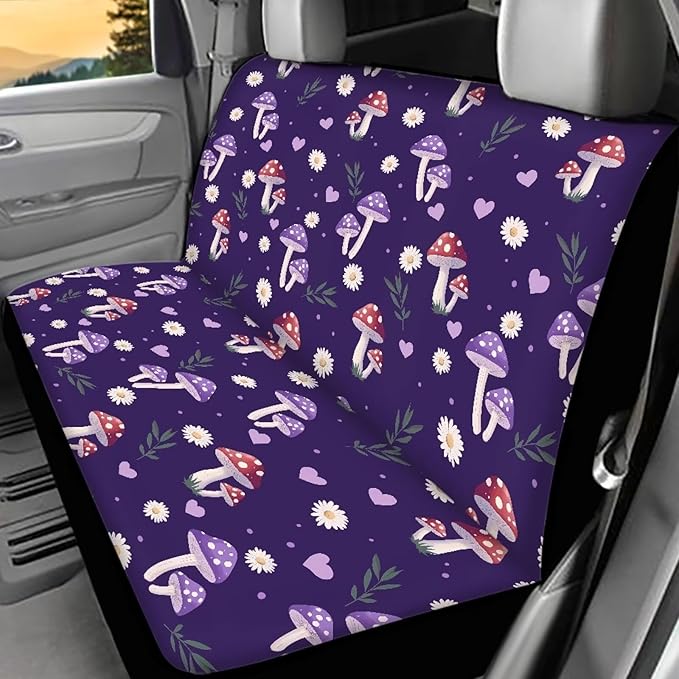 AFPANQZ Purple Mushroom Full Wrap Car Seat Covers Rear Bench Protection Cushion Backseat Mats Against Dirt & Pet Fur Dust-Proof Universal Car Accessories Decoration Set