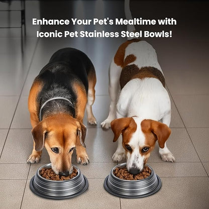 Iconic Pet Color Splash Stripe Non-Skid Stainless Steel Dog & Cat Bowl - Black, 32 Oz, 4 Cup, Durable, Easy to Clean, Anti-Slip Feeding Dish for Food & Water, Stylish Design for Dogs and Cats