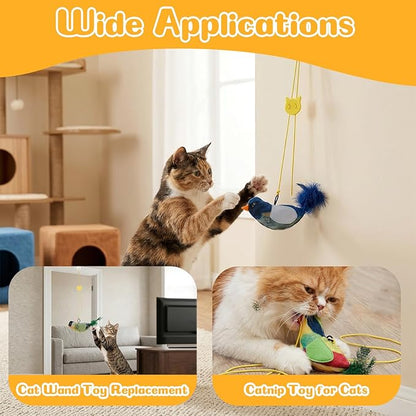 4 Pcs Interactive Cat Toys for Indoor Cats, Chirping Bird Cats Feather Toys, Flying Bird Cat Toys, Chase Exercise Door Frame Toy for Bored Kittens Adult Cats