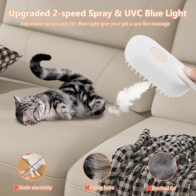 4 in 1 Cat Steam Brush for Shedding, 2026 Rechargeable Pet Steam Brush With 360 Rotating Arm, Massage, Cleaning, Shedding & Combing Multifunctional Hair Removal Comb for Cats Dogs (Orange)