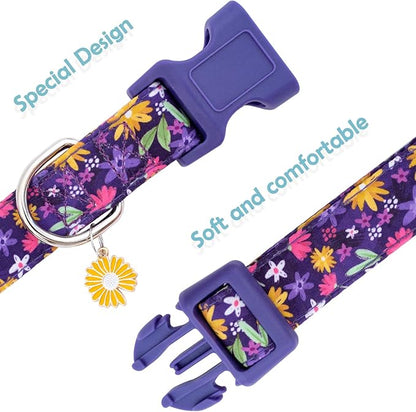 Faygarsle Cotton Dog Collar Cute Dog Collars for Small Medium Large Dogs Purple Yellow Floral Colored Options Soft and Fancy Pet Collars for Girls Flower Pattern for Girl Dog Collar XS