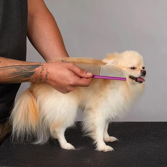 Dog and Cat Grooming Combs Contour Custom Coat Fur Finishing Shape Fluff Style and Primp (7.5 inch Angled End Comb)