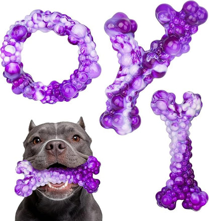 3Pack Dog Chew Toys for Aggressive Chewers, Indestructible Interactive Dog Chew Nylon Bone Toys for for Medium Large Breed 15-60lbs, Teething Toy to Keep Them Busy, Bacon Flavor(Purple)