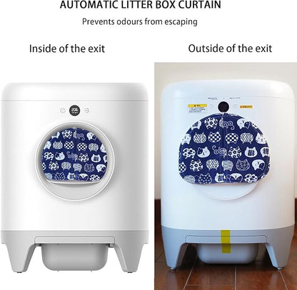 Curtain for Self Cleaning Cat Litter Box,Reduces Cat Litter Bounce, Stops Odors from The Litter Box Self Cleaning (Blue White)