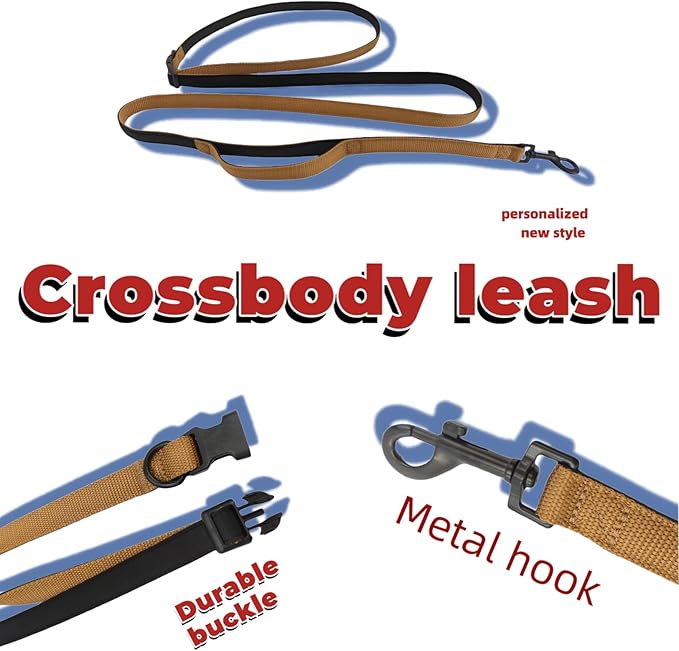 Multifunctional Dog Leash with Extra Handle -4 in 1 Hands-Free Adjustable Dog Leash for Jogging, Walking, Running - Fits Small and Medium-Sized Dogs (Sand, M)