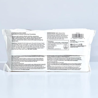 Fragrance Free Wipes, Gentle Multi-Purpose Cleansing Towelettes, 60 Count