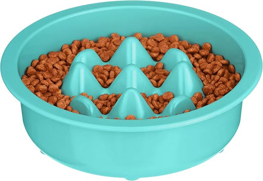 The Niner Slow Feed Bowl - Raised Peaks Slow Down Pets Eating - Fits Elevated Feeders Including Neater Feeder Large Sizes - Gentle on Teeth and Gums - Holds up to 2 Cups (Aquamarine)