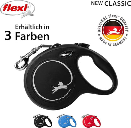 FLEXI New Classic Tape Retractable Dog Leash for Large Dogs Upto 110 lbs. – 26 ft., Black | Tangle Free Pet Walking Leash with One-Handed Brake, Pause, Lock|German Quality Product