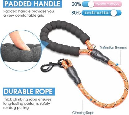 BAAPET 2/4/5/6 FT Dog Leash with Comfortable Padded Handle and Highly Reflective Threads for Small Medium and Large Dogs (2FT-1/2'', Orange)