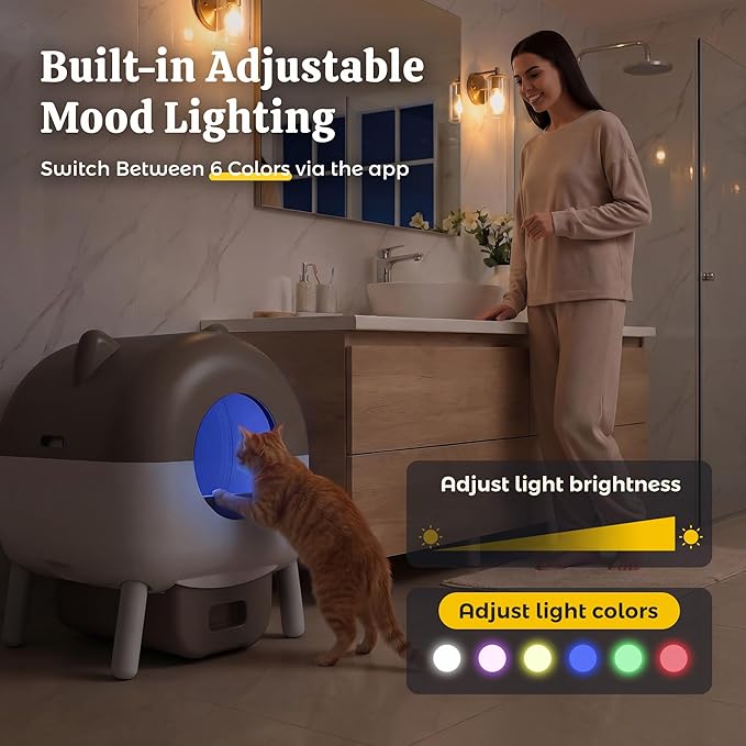WARCAT Automatic Self-Cleaning Cat Litter Box, Two-Tone Color Design, Large Capacity Smart Litter Box with APP Control & Safety Sensors, Includes 1 Roll Garbage Bags (Orange)