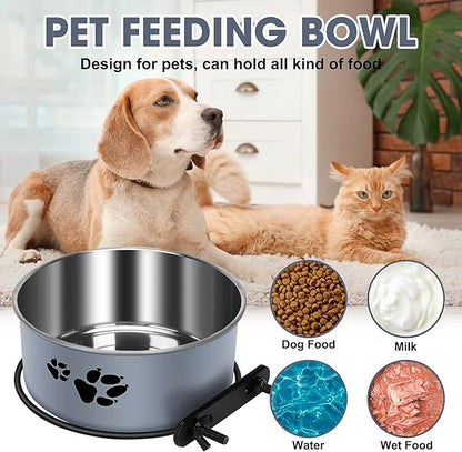 Kennel Water Bowl, ShineMe Stainless Steel Pet Food and Water Feeder Dishes - Attachable Dog Crate Bowls Hanging 2 Pack No Spill for Medium & Large Dogs (7.1x2.9” & 6.2x2.6”)