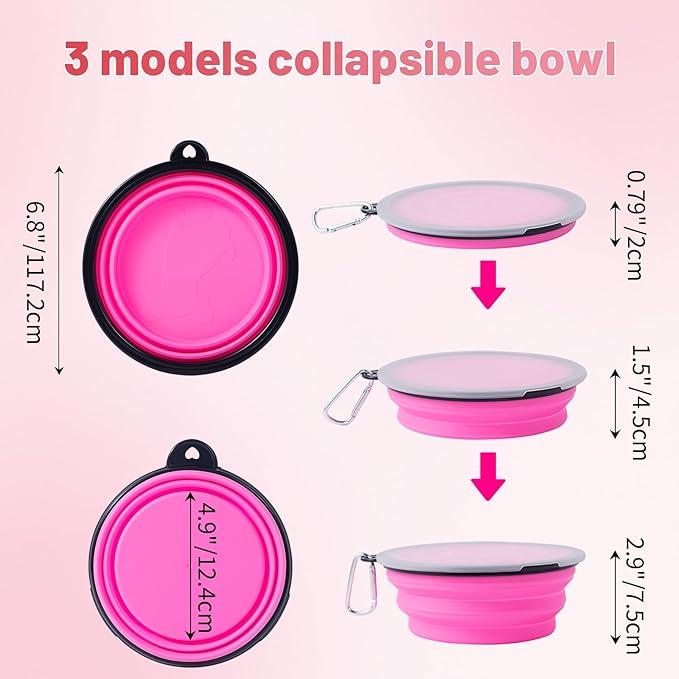 SLSON Dog Bowls Pet Collapsible Bowl with Cover Lids,2 Pack Dog Travel Bowls Portable Foldable Cat Water Dish Bowl for Pets Walking Parking Camping (Pink and Purple, Large)