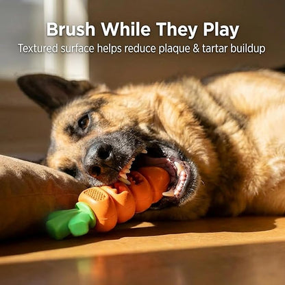 2 Pack Dog Toys for Aggressive Chewers Bacon Flavored: 7" Tough Dog Chew Bone, Hard Nylon & Rubber Teeth Cleaning Toy, Carrot-Shaped Dog Chew Toy for Large Breed 20-70 lbs