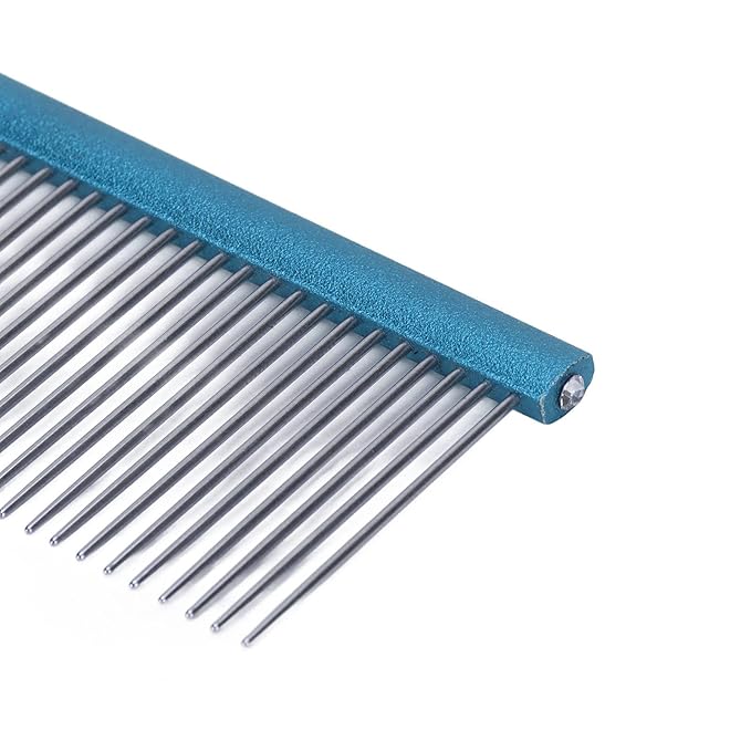 Greyhound Comb For Dogs, Metal Comb For Dogs Metal Dog Comb Cat Comb For Removing and Knots Dog Combs with Rounded Ends Grooming Tool For Long Short Haired Dog (Blue