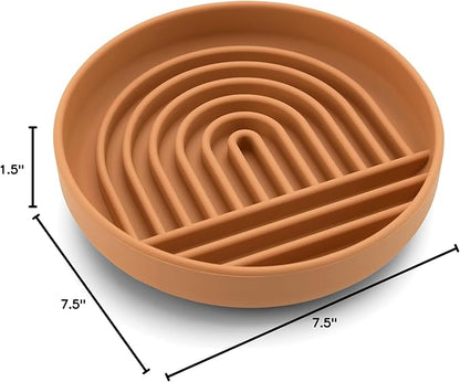 Should We Go? Slow Feeder for Dogs & Puppies, The Slowdown Bowl Silicone Slow Eating Modern Lick Mat Design, Reduces Gulping, Fits 2 Cups 7.5” Across x 1.5” Tall, Mealtime Challenge, Medium-Terracotta