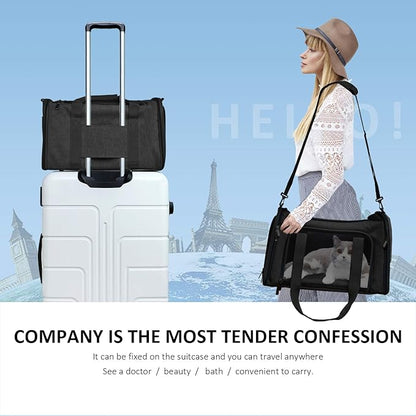 Henkelion Cat Carriers Dog Carrier Pet Carrier for Small / Medium Cats Dogs Puppies (Up To 15lbs), TSA Airline Approved Small Dog Carrier Soft Sided, Collapsible Waterproof Travel Puppy Carrier -Black