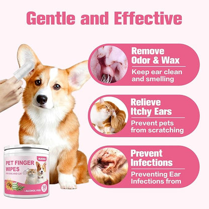 Dog Ear Finger Wipes,Gently Remove Ear Wax & Dirt,Relieve Ear Itching. All Natural Ingredients Dog Ear Wipes.Safe & Gentle Ear Wipes for Dog & Cat - 50 Count